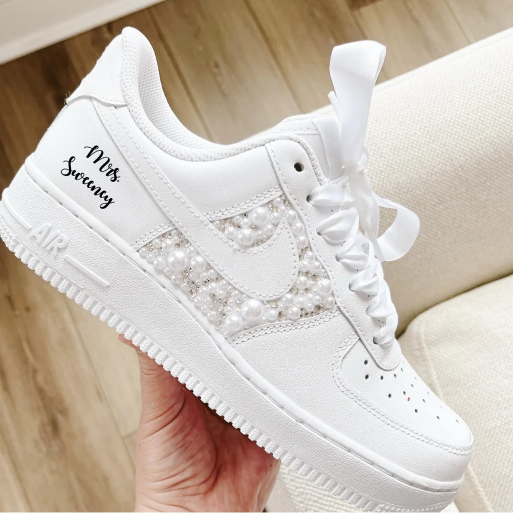 ✨NIB! Custom Bridal Nike Air Force 1s with bling – Personalized Wedding Sneakers